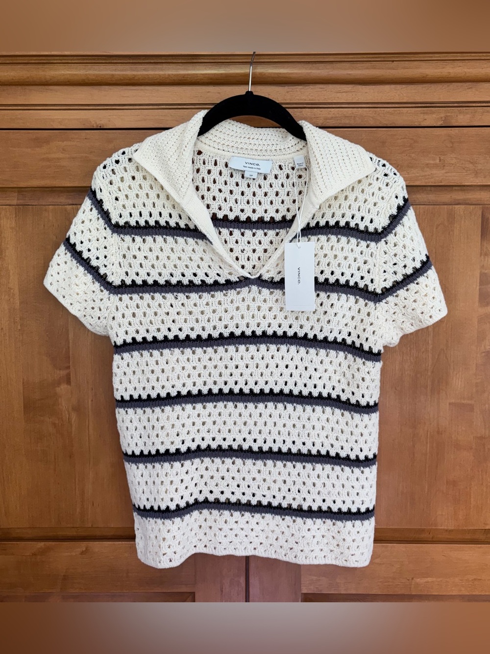NWT VINCE Macrame Stripe Henley Tee
